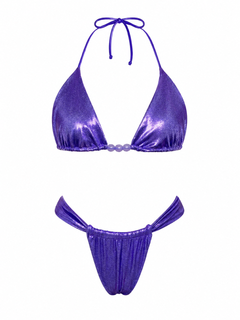 MADE FROM SCRAPS | Classic Cheeky Thong Sliding Bikini Set - Lavender