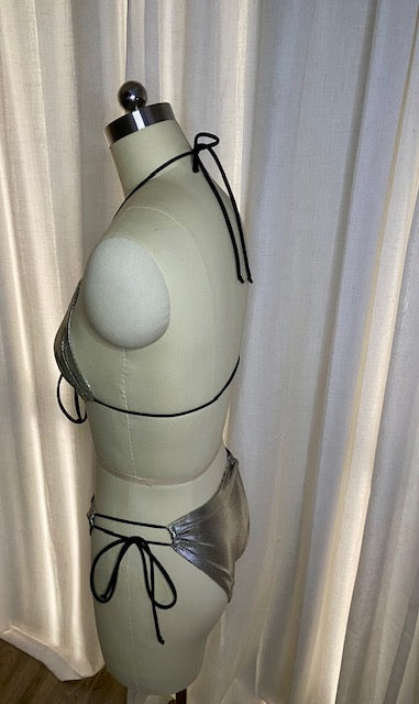 MADE FROM SCRAPS | Classic Front Tie String Bikini Set - Silver